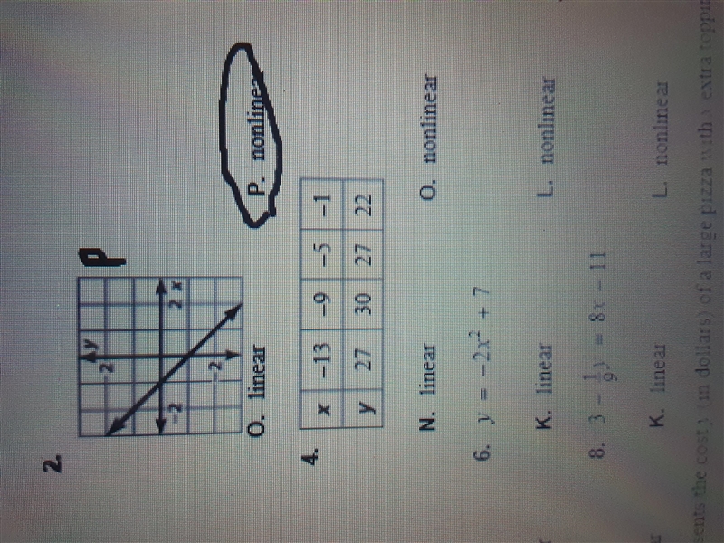 X -13 | -9 -5 -1 27 30 2722 N. linear 0. nonlinear-example-1