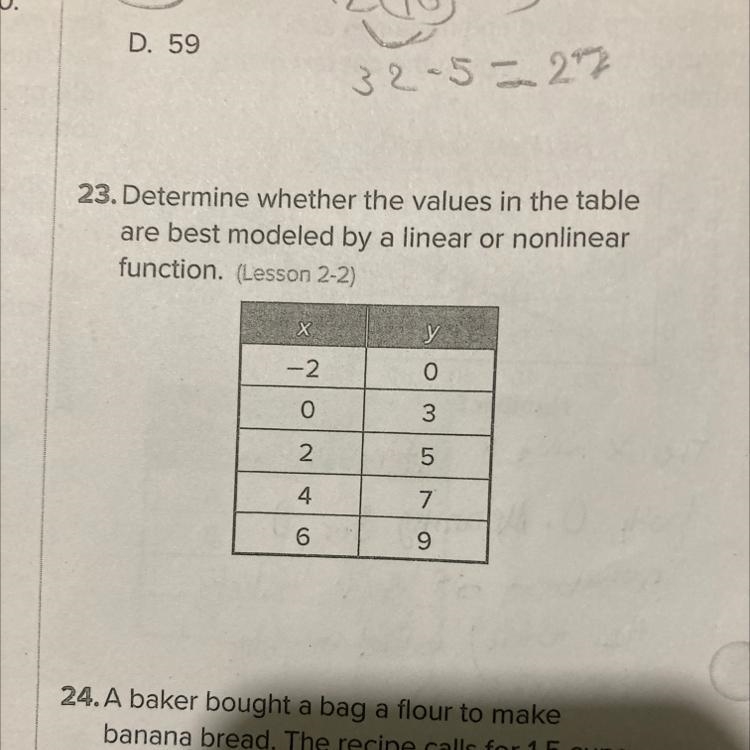 Determine whether the values in the table are best modeled by a linear or nonlinear-example-1