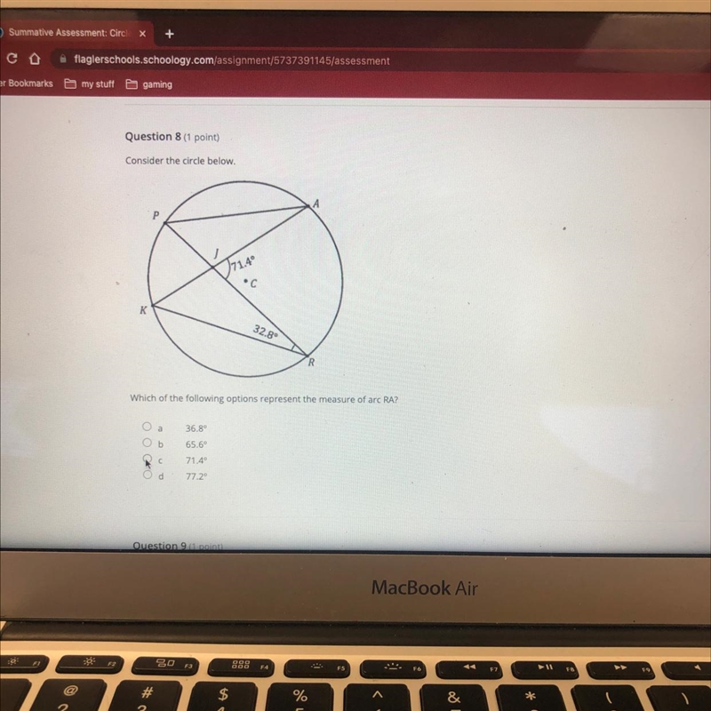 Which of the following option represent the measure of arc ra?-example-1