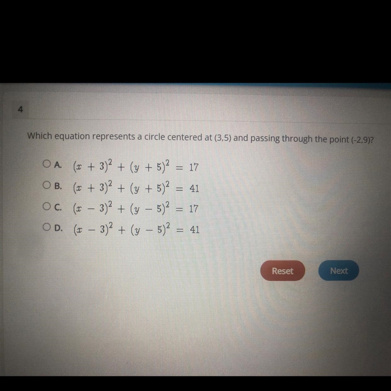 Which equation represents a circle centered at (3,5) and passing through the point-example-1