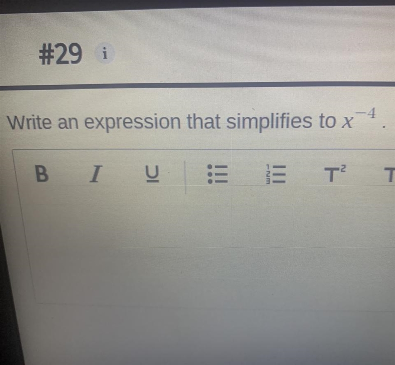 Write an expression that simplifies x^-4? Would it be 1/x^4? Please help explain. Thanks-example-1