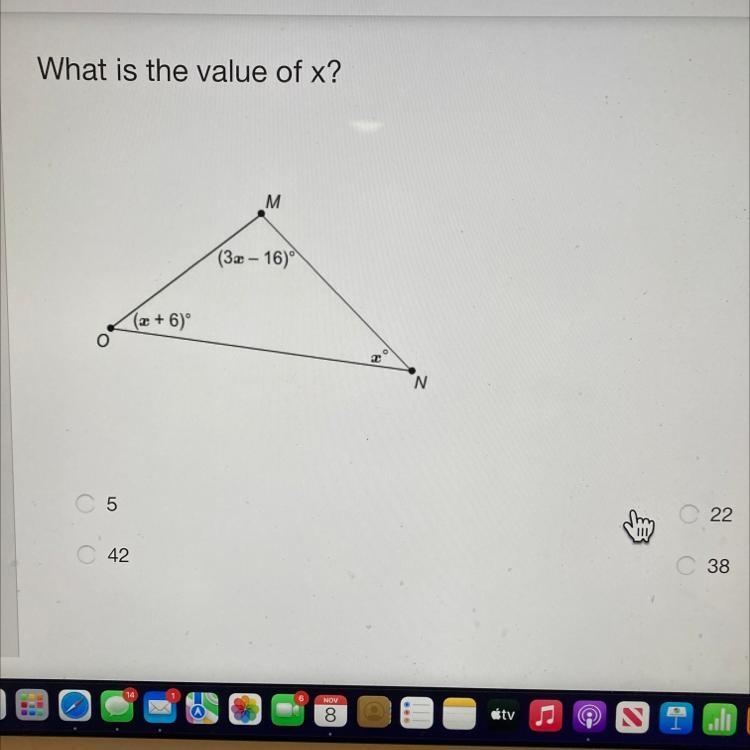 What is the value of x? C 5 C42 (+6) (3-16) 22 38-example-1