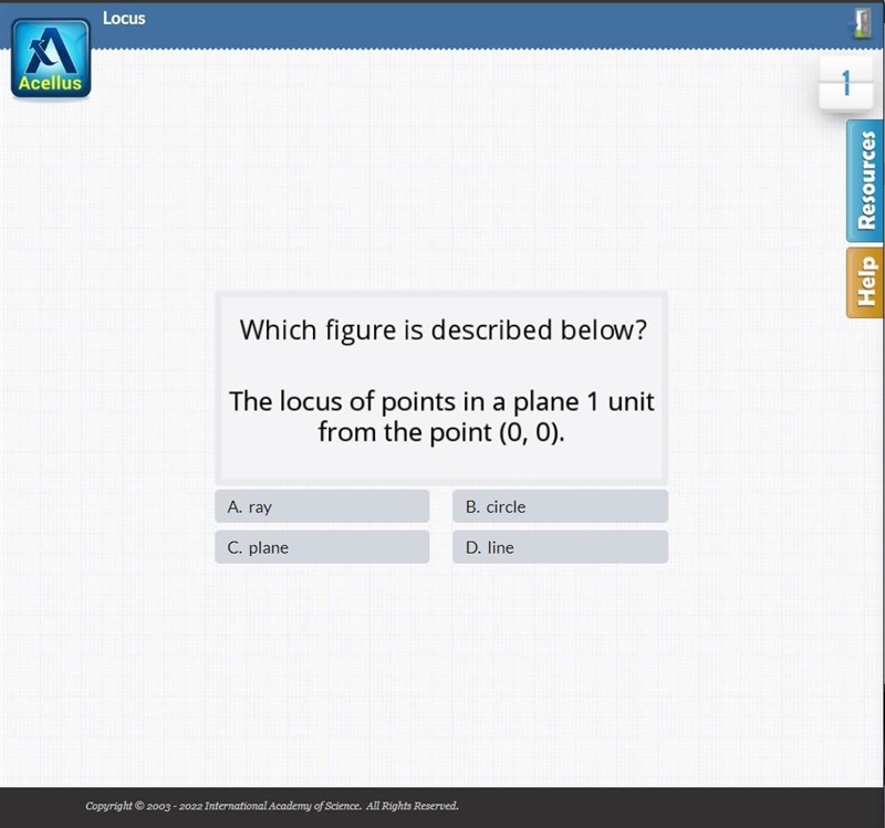 Which figure is described below? The locus of points in a plane 1 unit from the point-example-1