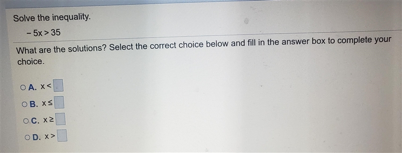 Solve the inequality Then graph the solutions.What are the solutions? Select the correct-example-1