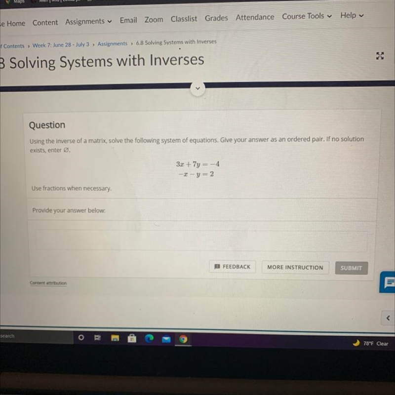 Using the inverse of a matrix solve the following system of equation. Give your answer-example-1