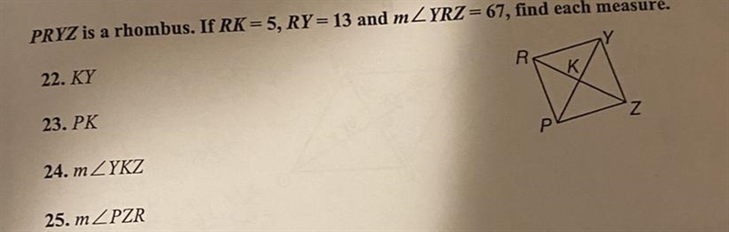 Pryz is a rhombus. If RK=5, RY=13 and M-example-1