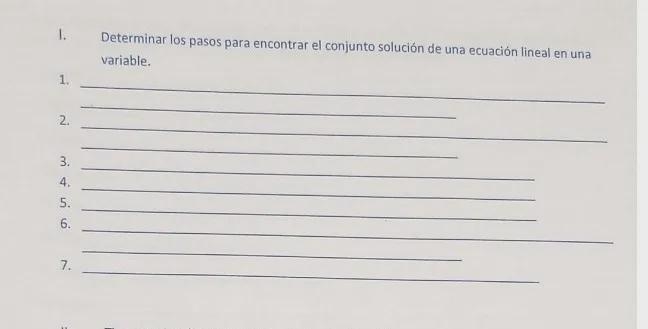 Determinar los pasos para encontrar el conjunto solucion de una ecuacion lineal en-example-1