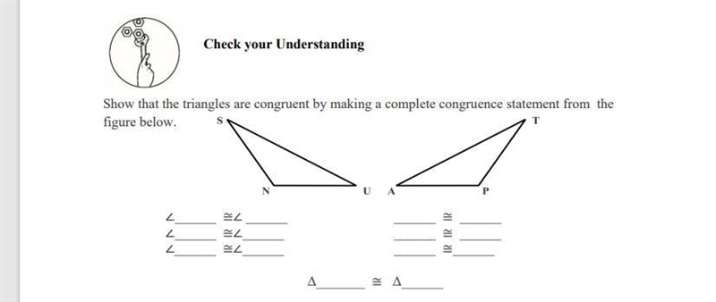 show that the triangles are congruent by making a complete congruence statement from-example-1