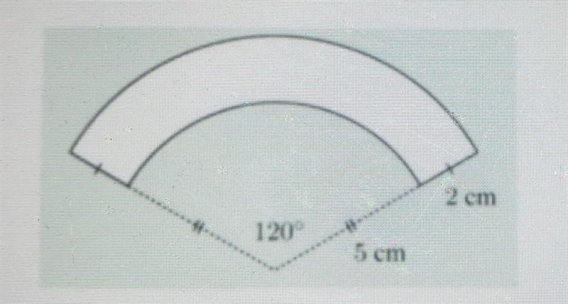 Find the perimeter and area of the sector for the figure shown in white, to three-example-1