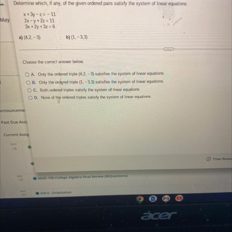 Determine which if any of given ordered pairs satisfy the system of linear equations-example-1