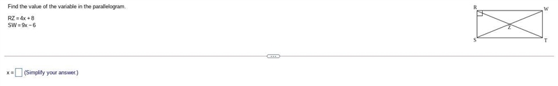 Find the value of the variable in the parallelogram.-example-1