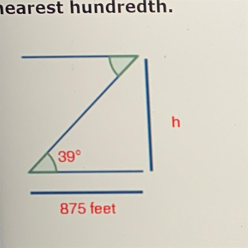 Solve for the height h in this right triangle. Show all steps and round your answer-example-1