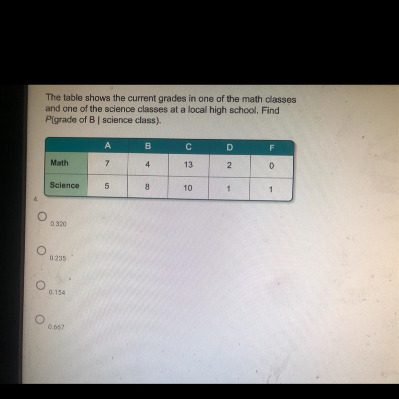 The table shows the current grades in one math class.-example-1