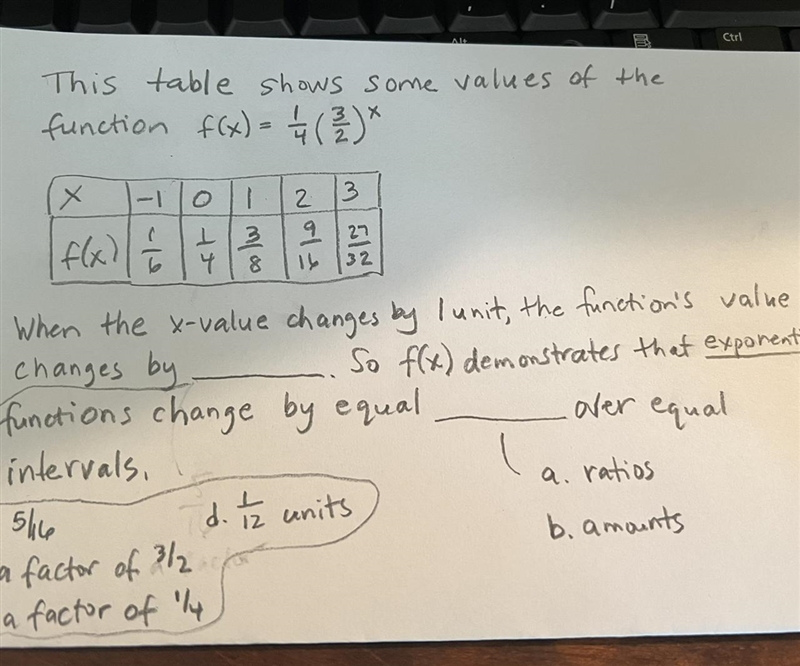 See picture ~ 1.EThis table shows some values of thefunction f(x) = 1/4(3/2) ^xWhen-example-1