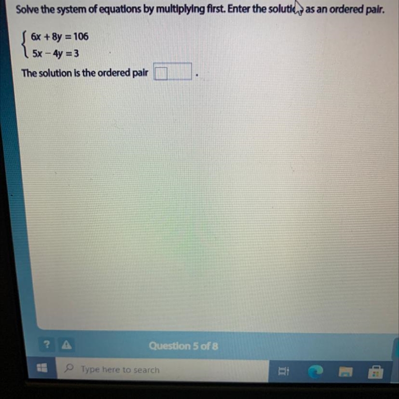 Solve the system of equations by multiplying first. Enter the solutido as an ordered-example-1