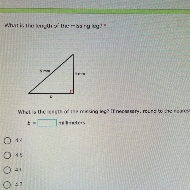 What is the length of the missing leg if necessary round to the nearest tenth-example-1