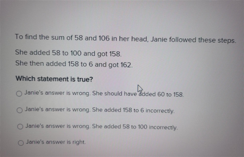 To find the sum of 58 and 106​-example-1