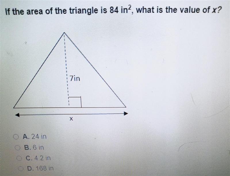 If the area of the triangle is 82 in2, what is the value of x?-example-1