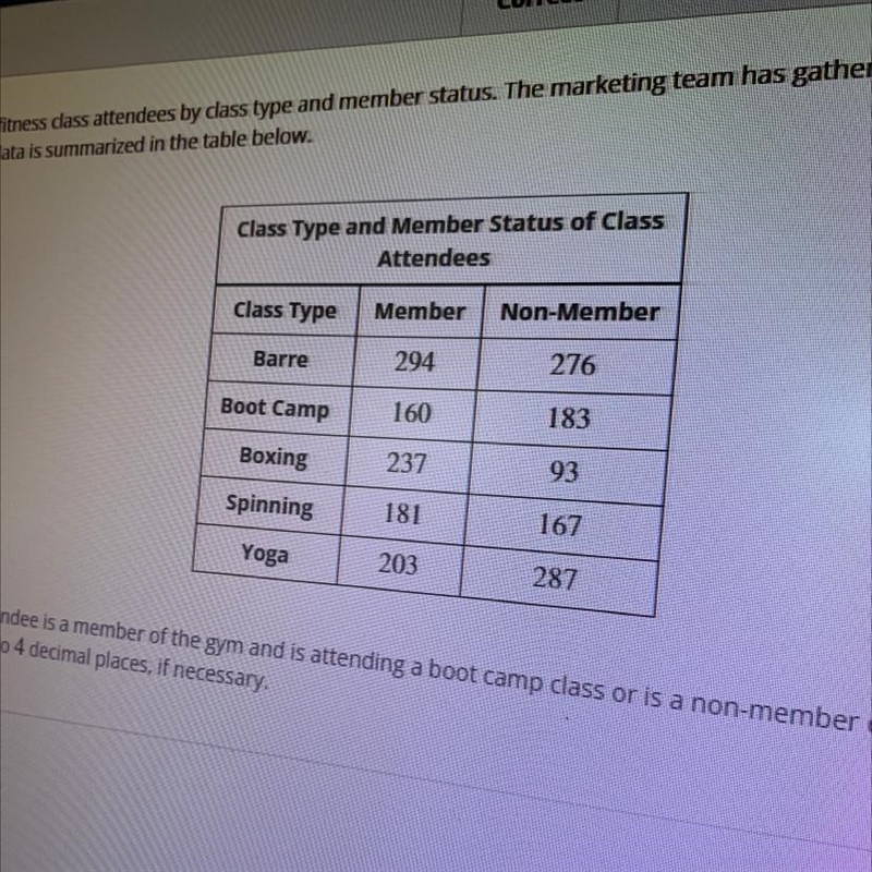 A group fitness gym classifies its fitness class attendees by class type and member-example-1