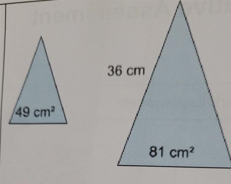 the two triangles are similar. their areas and one side length are given. what is-example-1