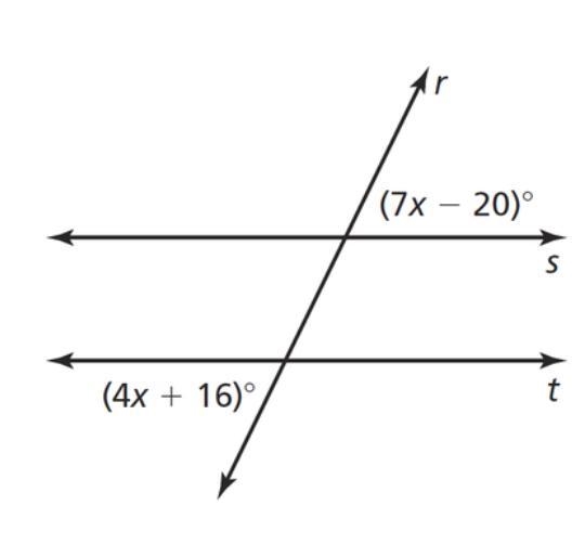 A) Solve for x. b) Then determine the angle measurement.-example-1