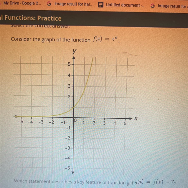 Which statement describes a key feature of the function g if g(x) =f(x)-7-example-1