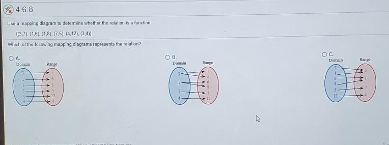 I need help !!use a mapping diagram to determine whether the relation is a function-example-1