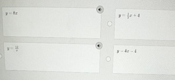 Which is an equation of a direct proportion?A. y = 8 *y = (1)/(2)x + 4y = (12)/(x-example-1