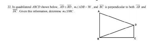 In quadrilateral ABCD shown below, AD is congruent to BD, m-example-1