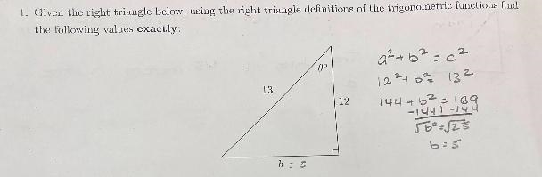 Given the right triangle find the value of sec(90 degree - theta) when a= 12, b= 5, c-example-1