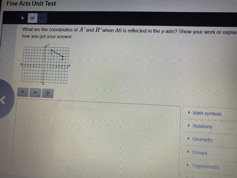 What are the coordinates of A'and B'when AB is reflected in the y-axis? Show your-example-1