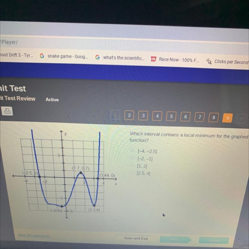 Which interval function? contains a local minimum for the graphed-example-1