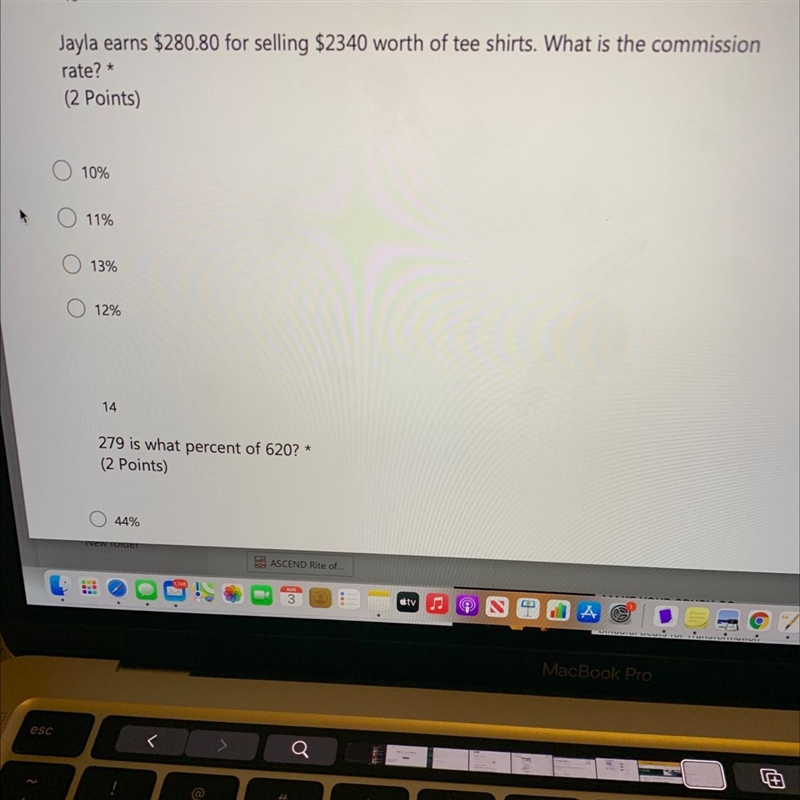 Jayla earns $280.80 for selling $2340 worth of tee shirts. What is the commissionrate-example-1