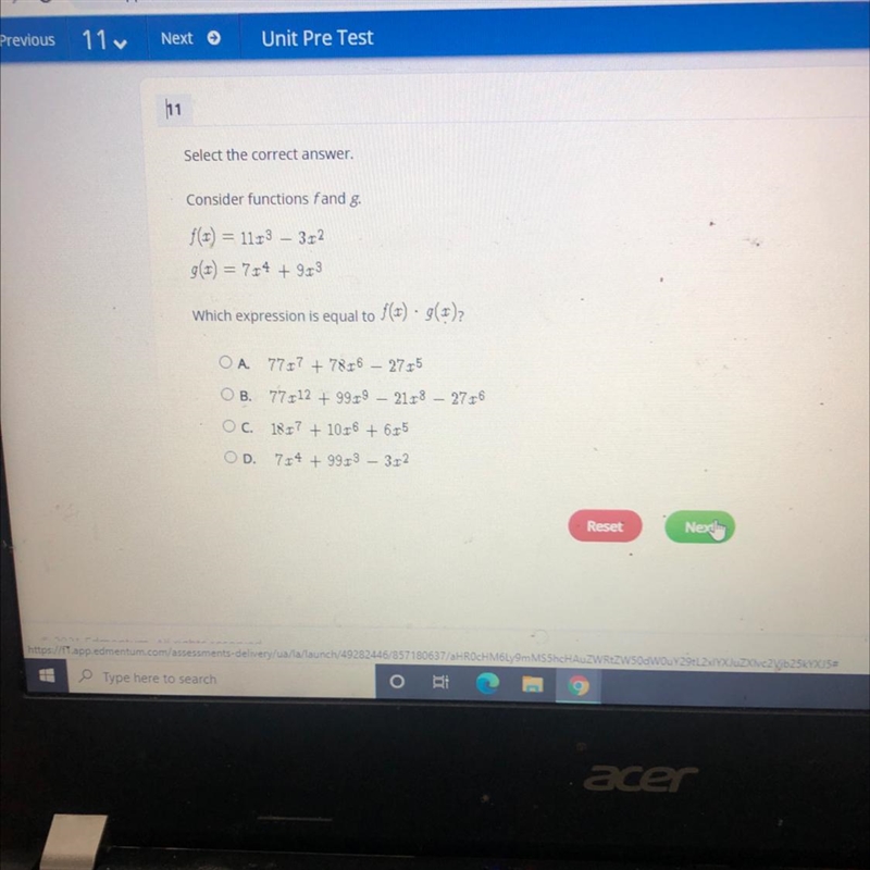 Select the correct answer.Consider functions fand g.f(1) = 11.13 – 3.12g() = 7x4 + 9.13Which-example-1