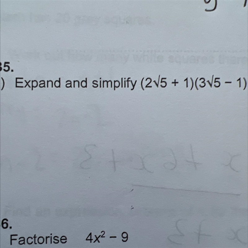 Expand and simplify (2V5 + 1)(3V5 - 1)-example-1