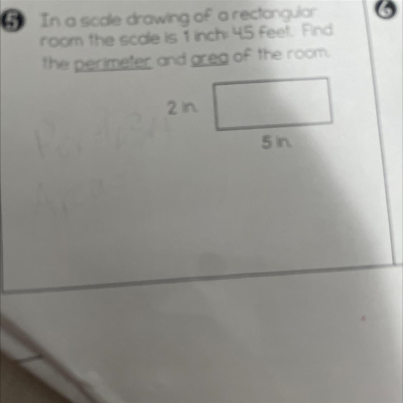 5 In a scale drawing of a rectangularroom the scale is 1 inch: 4.5 feet. Findthe perimeter-example-1