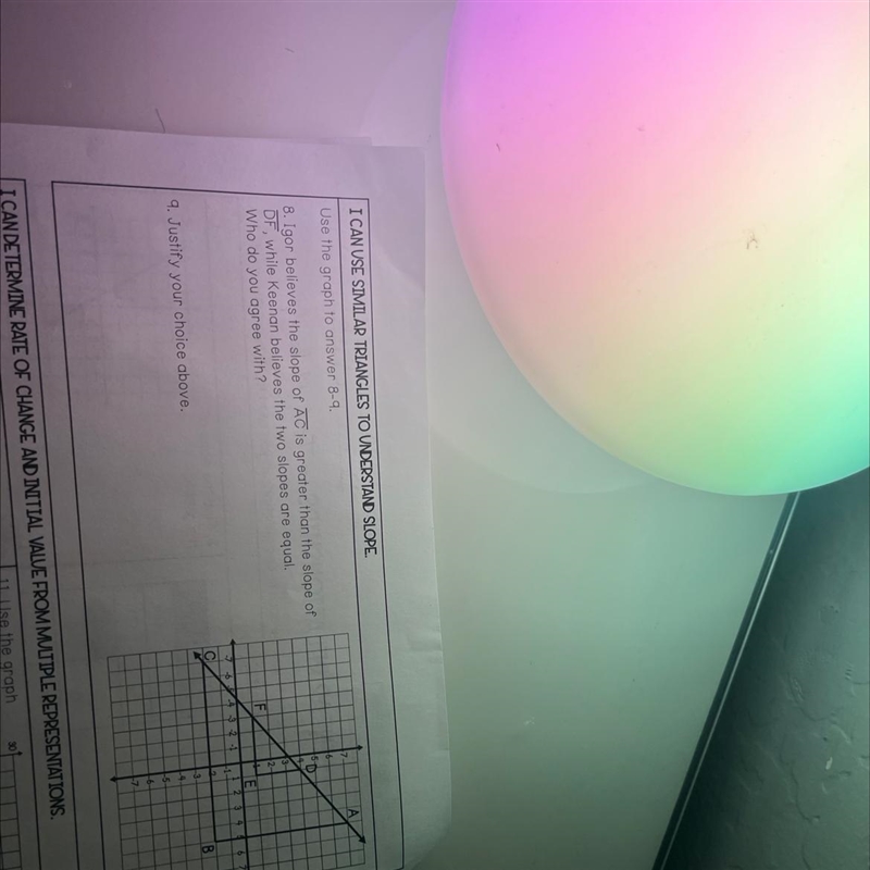 Use the graph to answer 8-9. 8. Igor believes the slope of AC is greater than the-example-1