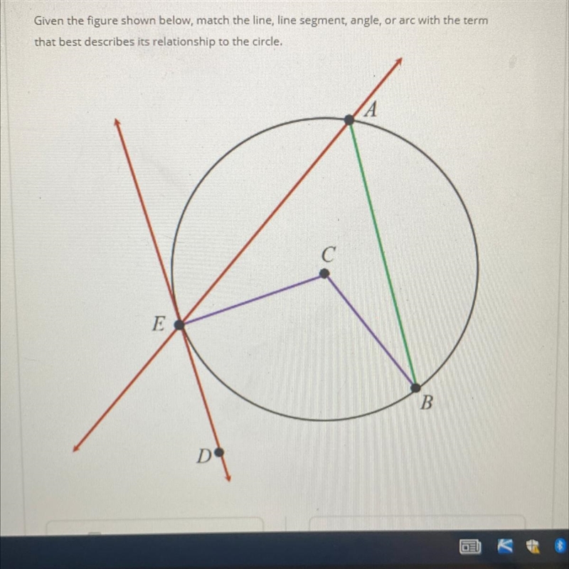 i need to know minor arc, chord, tangent line, central angle, secant line, major arc-example-1