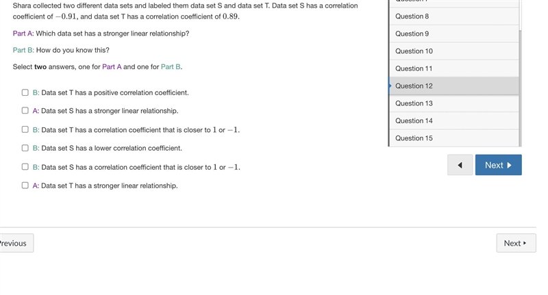 Shara collected two different data sets and labeled them data set S and data set T-example-1