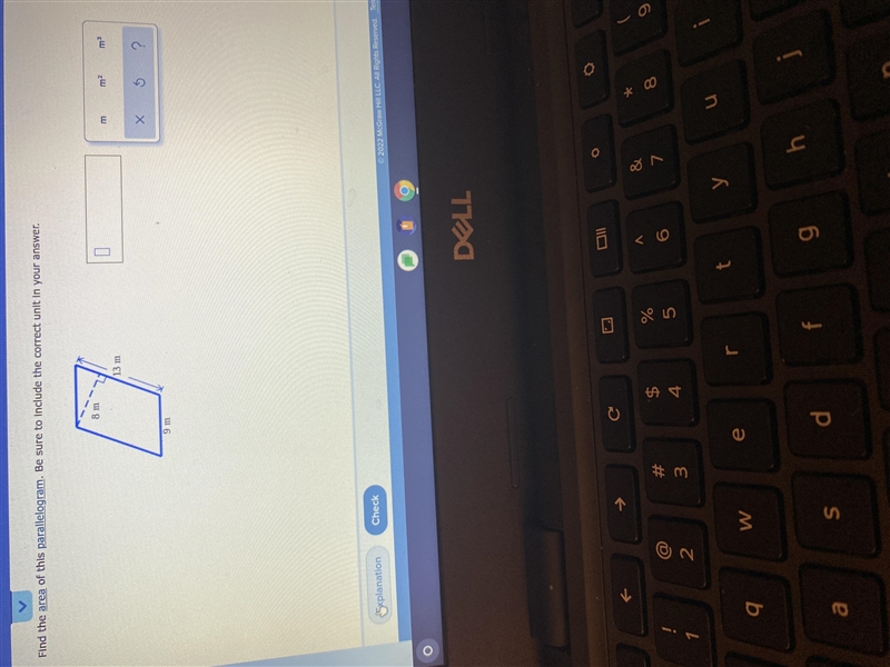 Area of a parallelogramFind the area of this parallelogram. Be sure to include the-example-1