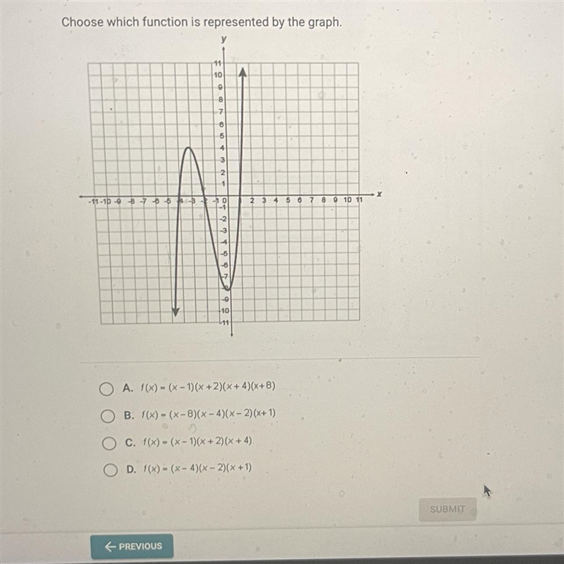 Choose which function is represented by the graph.111032-11-10 9 8 7 6 5 4-3-2-102 3 4 5 6 7 8 9 10 1110O-example-1