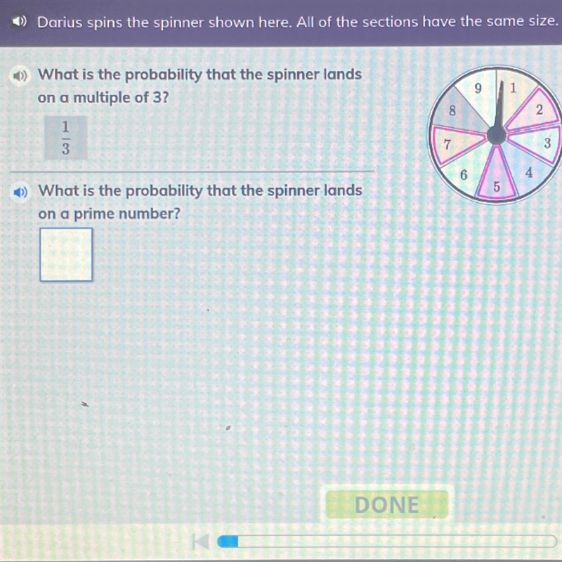 What is the probability that the spinner lands on a prime number?-example-1