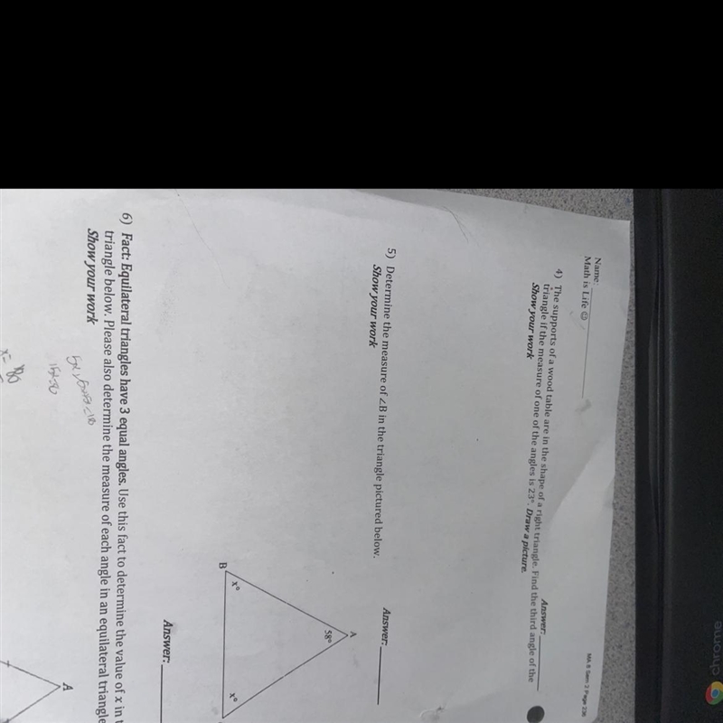 5) Determine the measure of ZB in the triangle pictured below.Showyour workAnswer-example-1