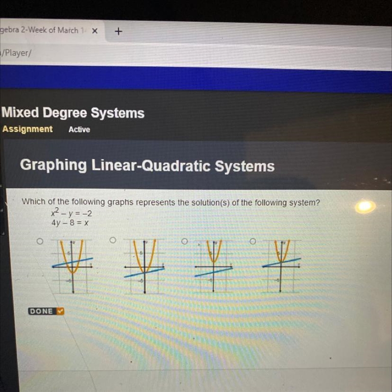 Graphing LinearWhich of the following graphs represents the solution(s) of the following-example-1