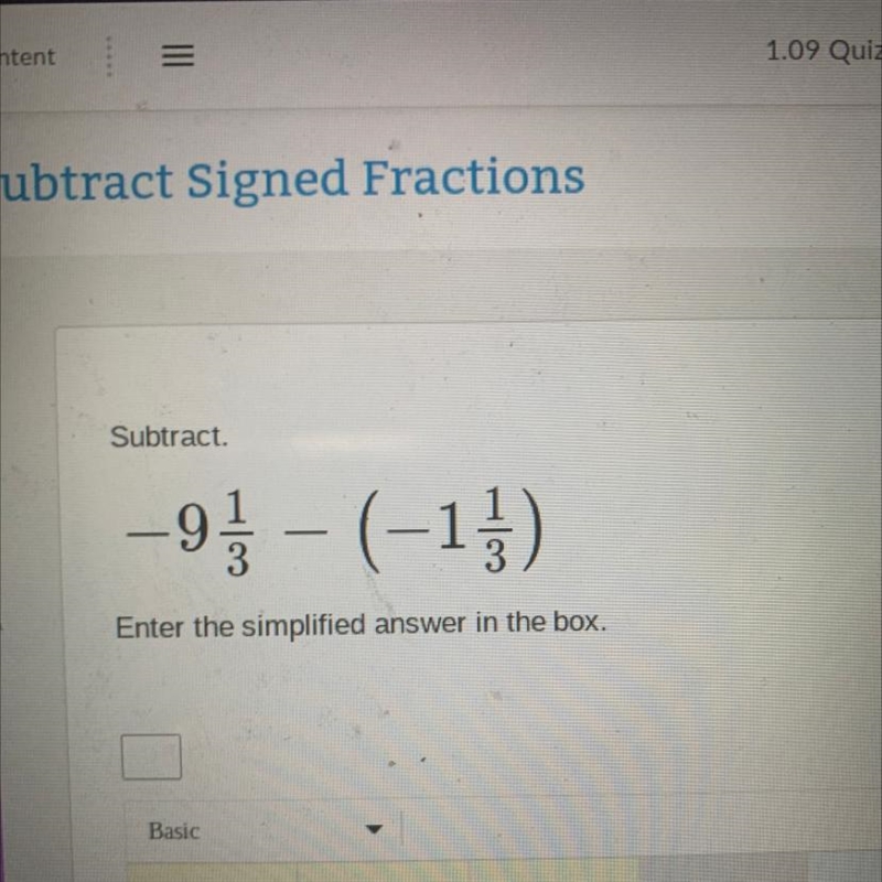 Subtract. -9 1/3 - (-1/2) --example-1