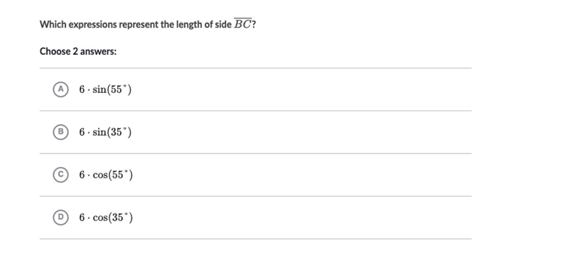 Consider the Triangle ABC below Which expressions represent the length of side BC-example-1