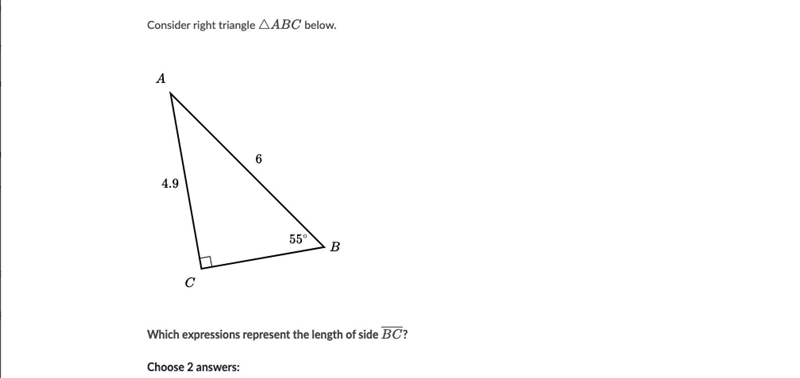 Consider the Triangle ABC below Which expressions represent the length of side BC-example-2