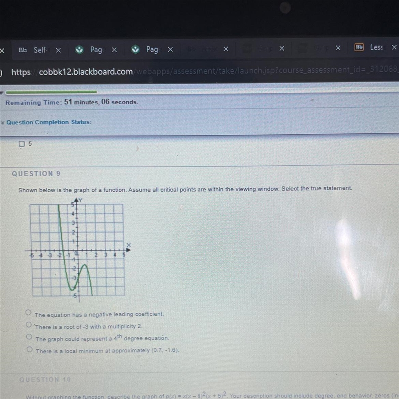 Algebra 2. Shown below is the graph of a function. Assume all critical points are-example-1