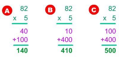 Choose the multiplication problem that correctly shows partial products. A) A B) B-example-1