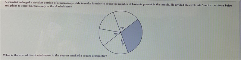 What is the area shaded sector to the nearest 10th of the square centimeter?-example-1